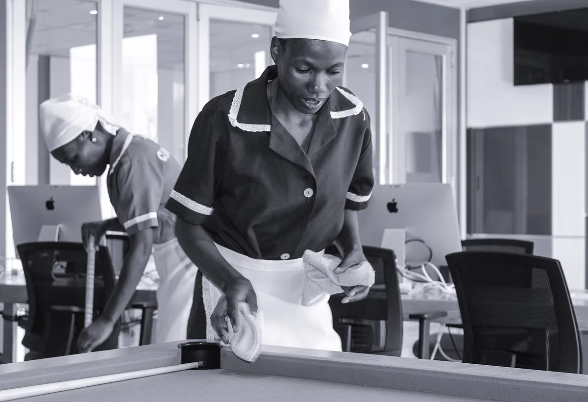 Cleaning service team detail work for homes and offices